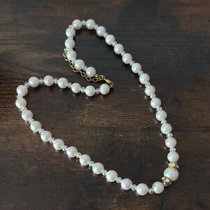 3 for 30$ / Classic Faux White Pearl Bead Necklace with Gold tone Accents